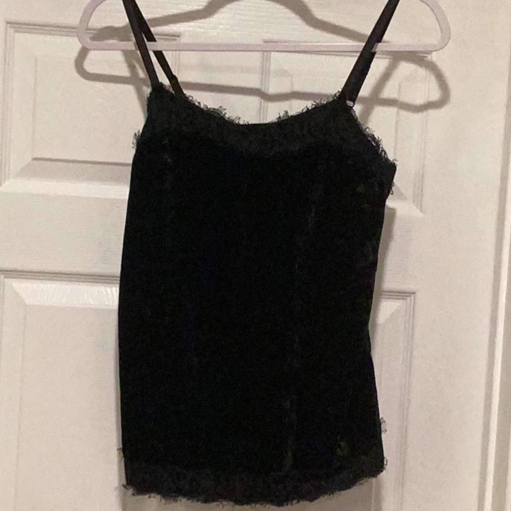 Black Velvet Camisole With Black Lace Trim